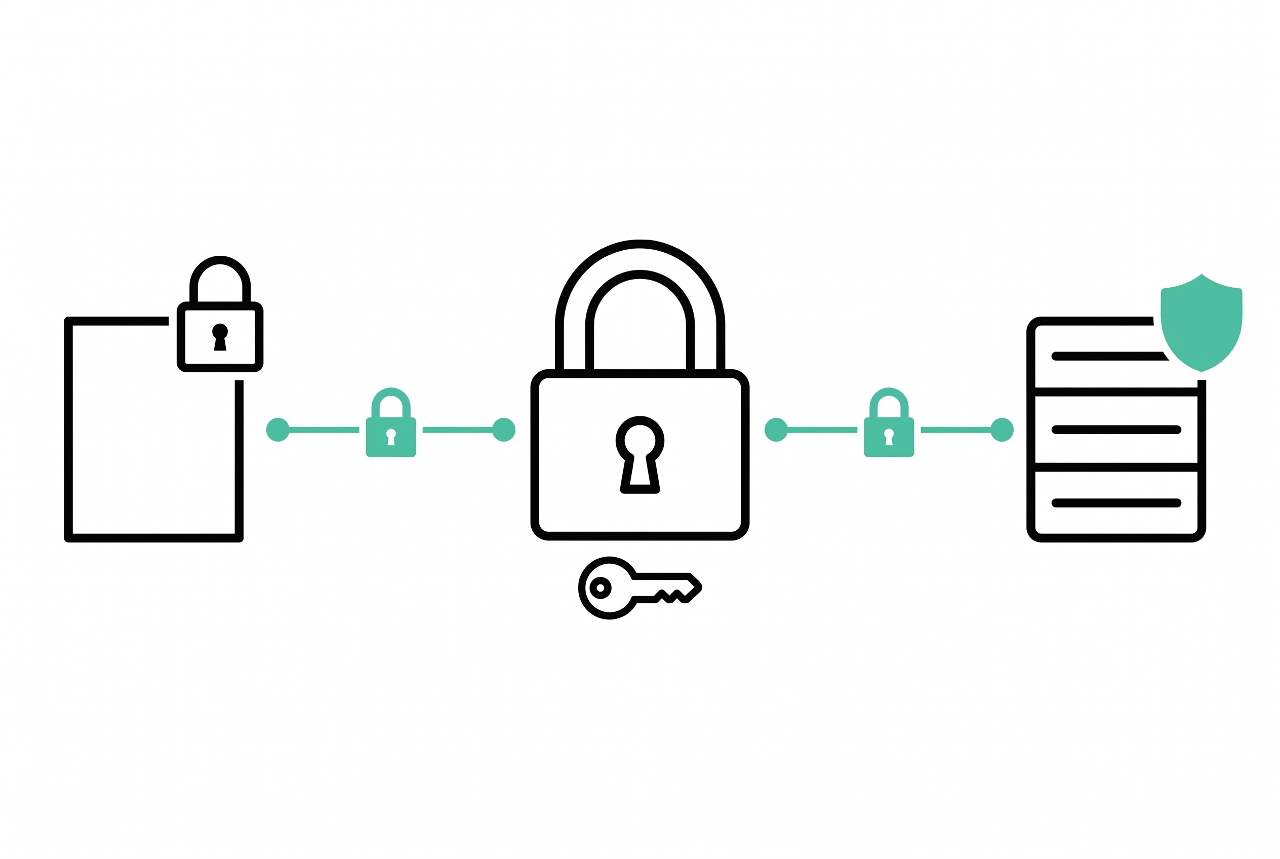 Diagram showing encrypted files flowing through a padlock to a secured server, illustrating zero-knowledge encryption
